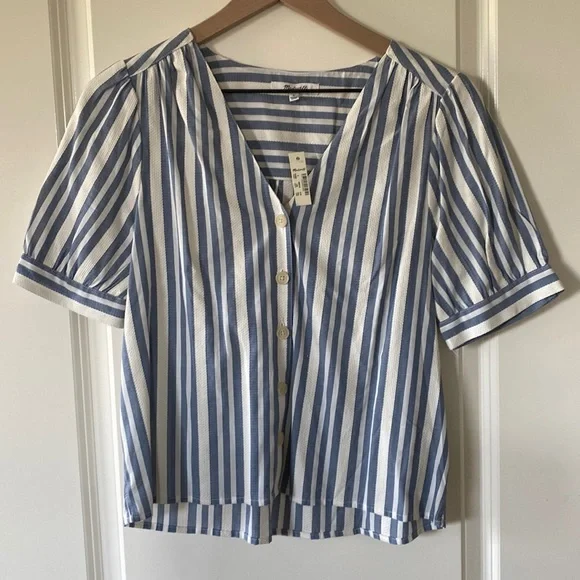 Madewell Plaza Button-Front Shirt in Blue Stripe - Picture 6 of 9